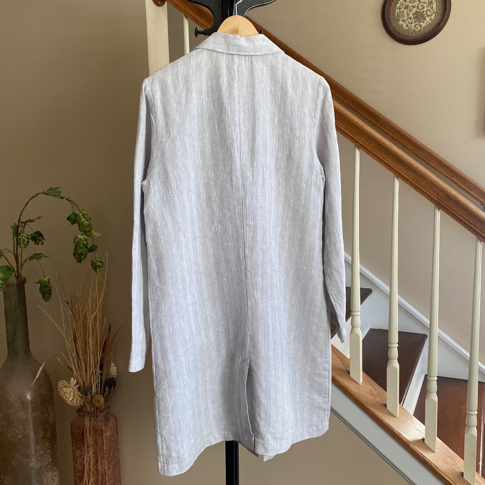 J. JILL Relaxed Pinstripe Linen Vertical Gray & White Jacket Cardigan Size M - Picture 5 of 14